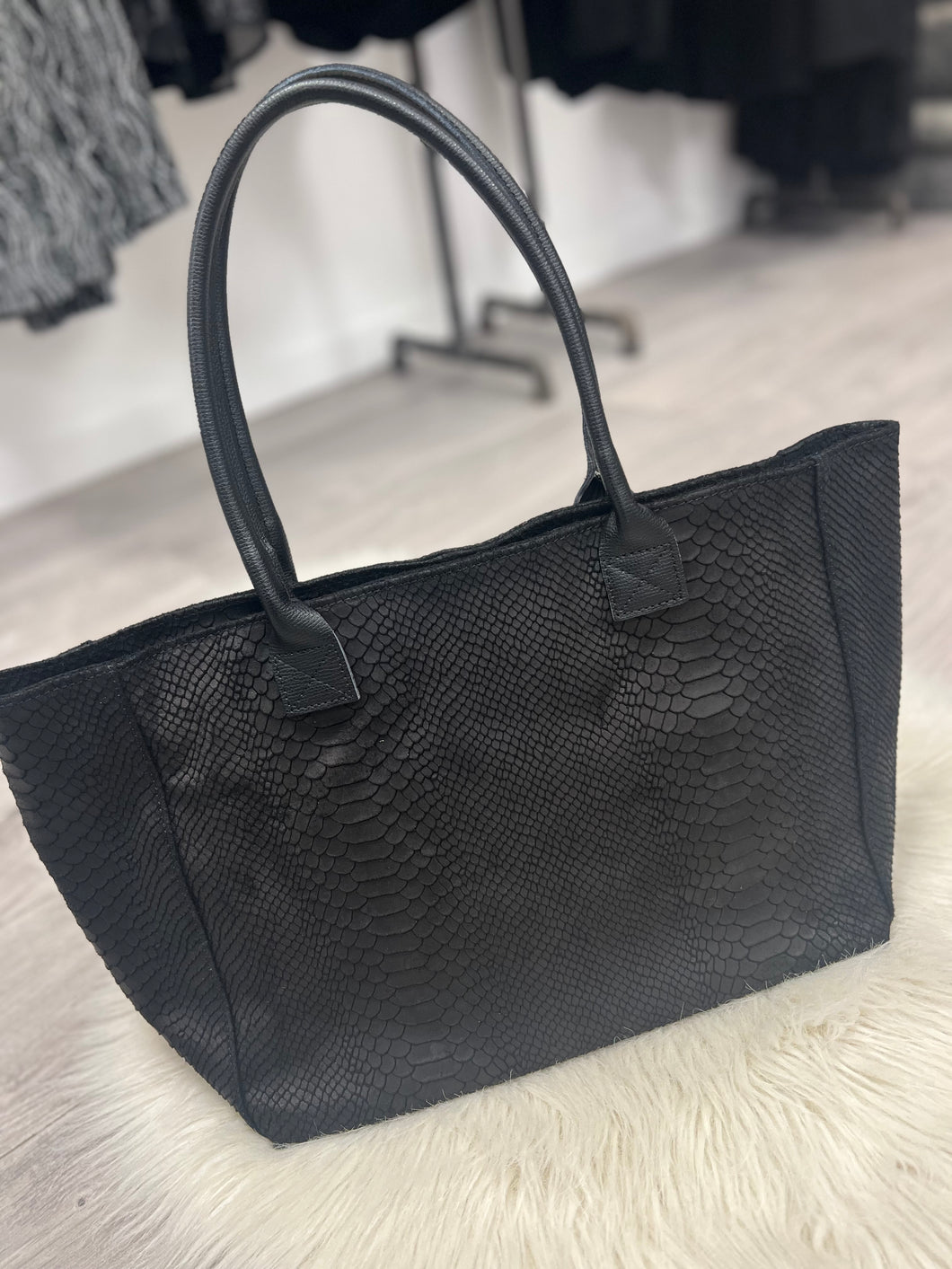 Suede Snake Print Tote Bag