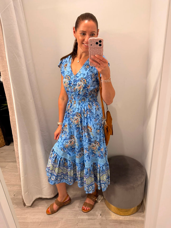 Ciara Midi Dress - Cornflower Bloom