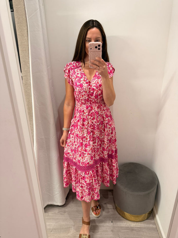 Ciara Midi Dress - Pink Bloom