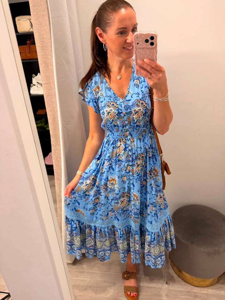 Ciara Midi Dress - Cornflower Bloom