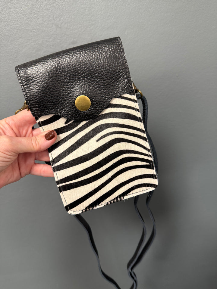 Zara Leather Phone Pouch Bag - Zebra