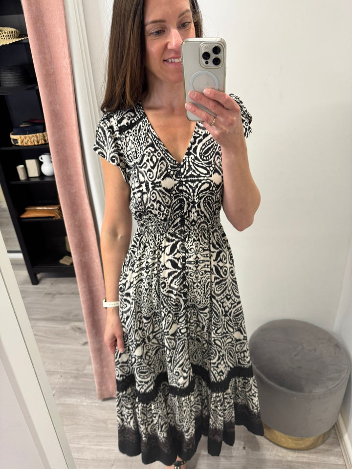 Ciara Midi Dress - Paisley Noir