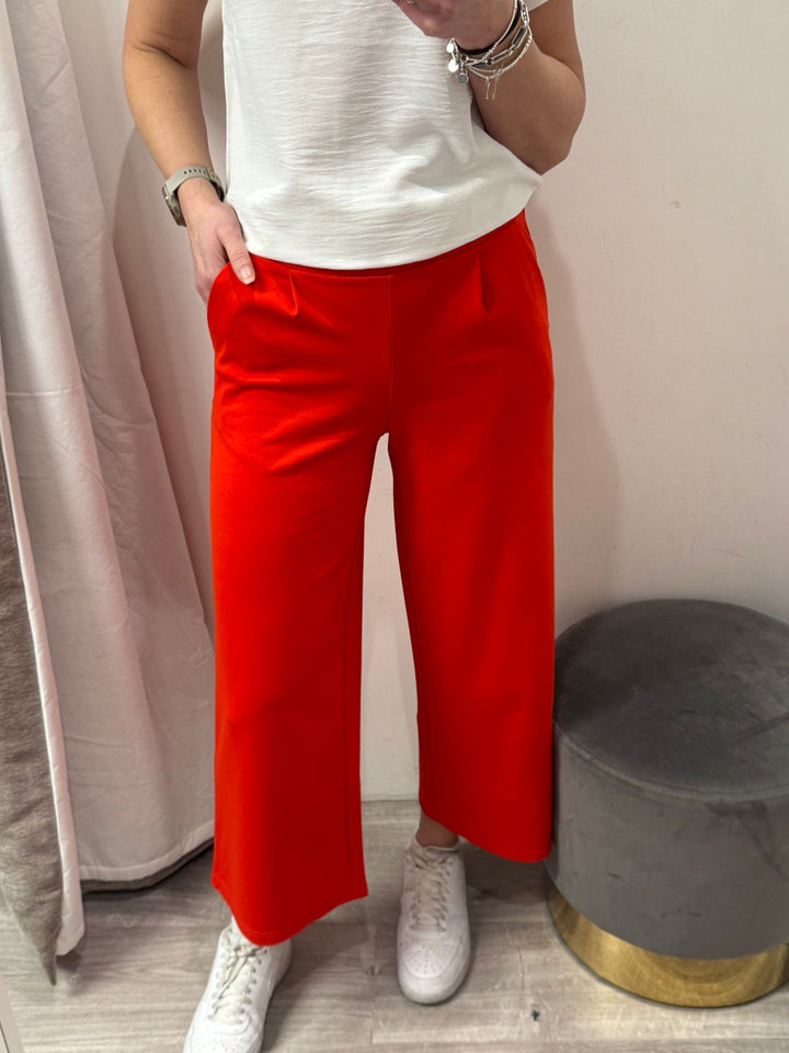 Kate Cropped Wide Pants - Fiery Red