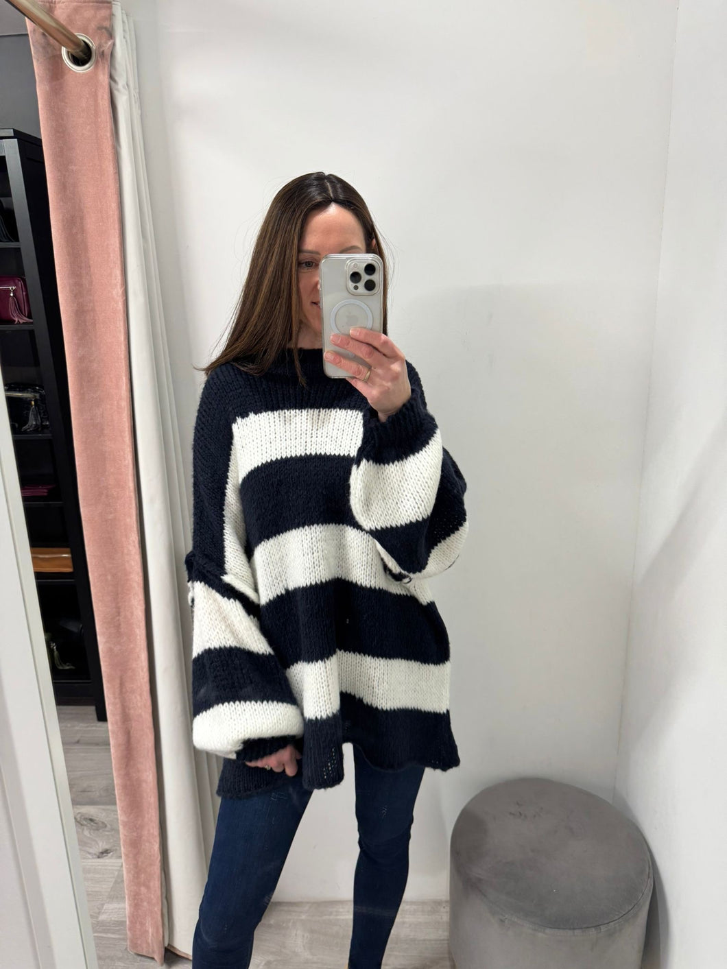 Sara Stripe Chunky Knit - Navy