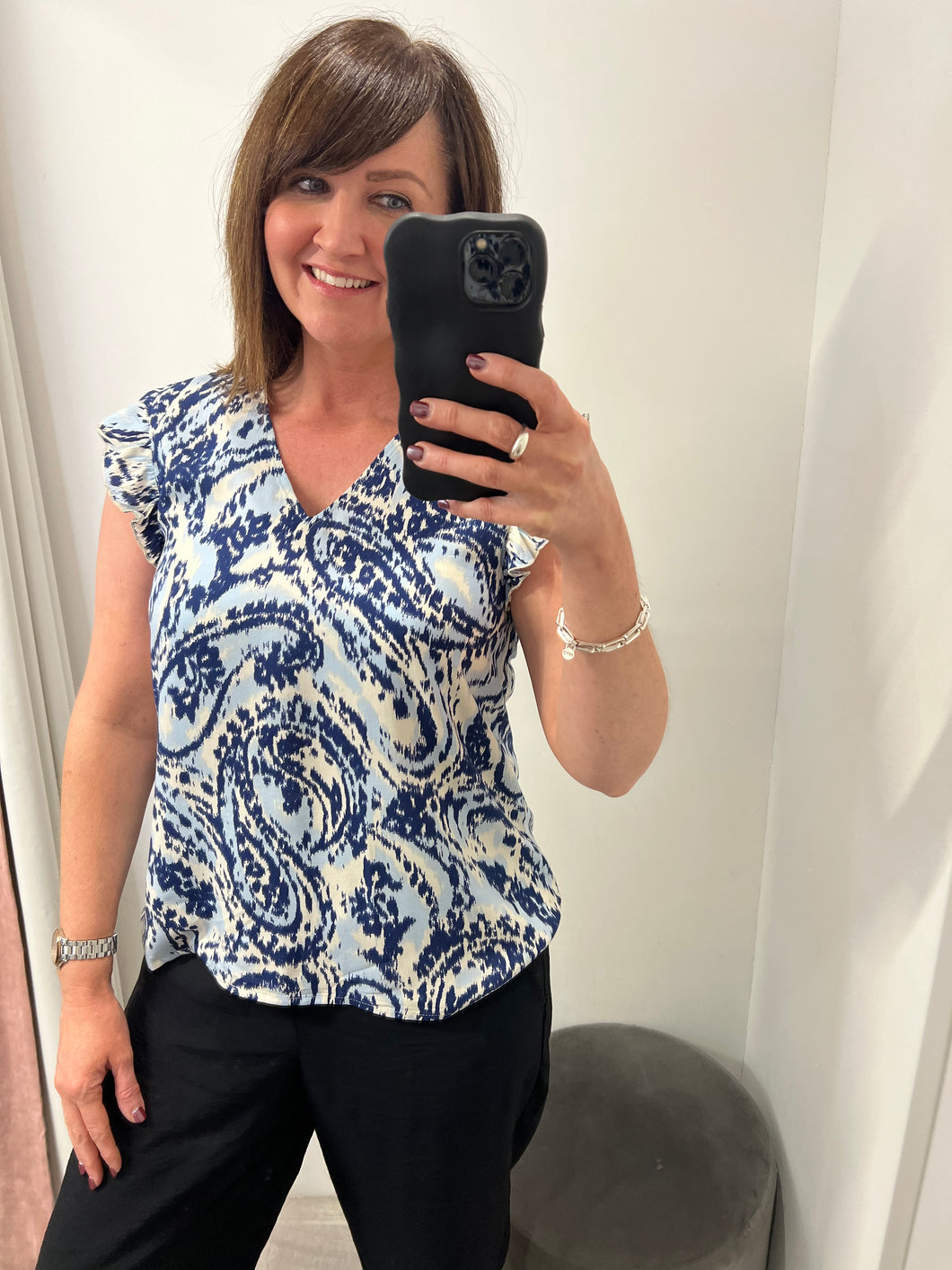 Joella Frill Top - Blue Paisley