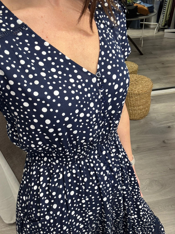 Ciara Midi Dress - Navy Polka Dot
