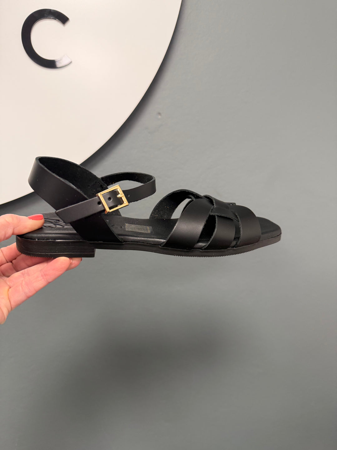 Mila Buckle Leather Sandals - Black