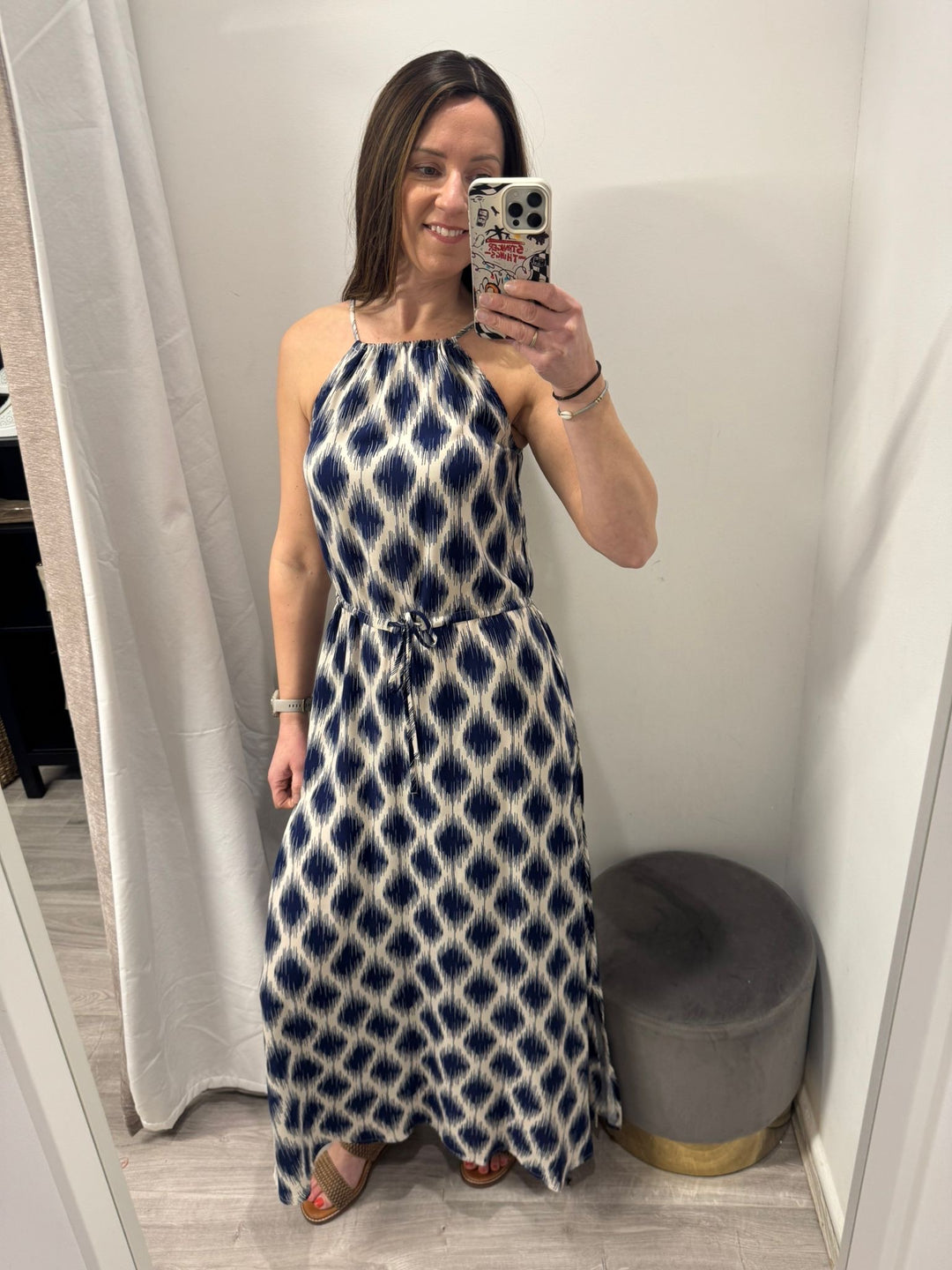 Joella Slip Dress - Blue Ikat