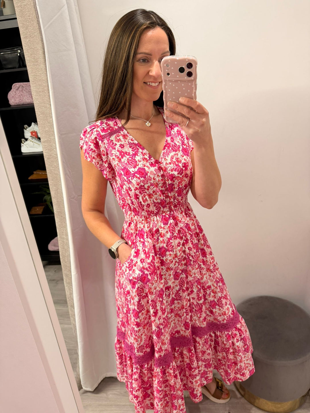 Ciara Midi Dress - Pink Bloom