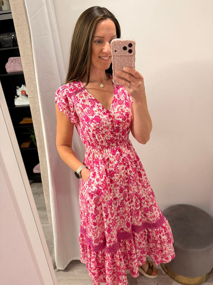Ciara Midi Dress - Pink Bloom
