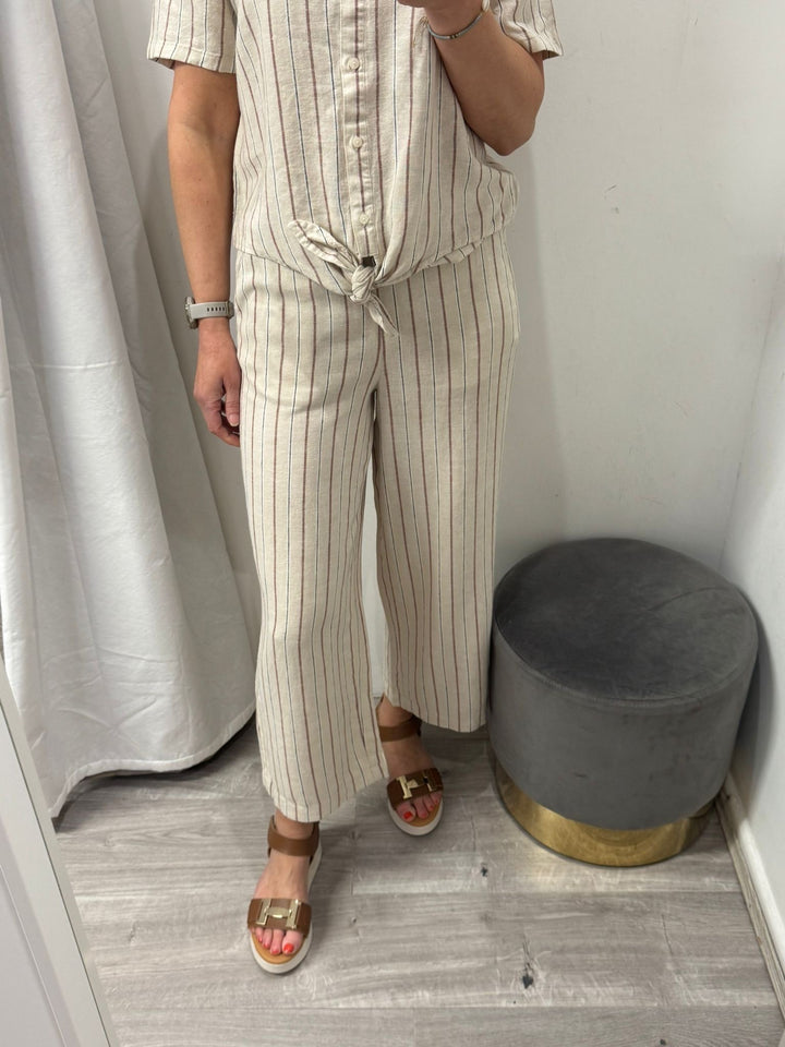 Linno Cropped Pants - Brown Stripe