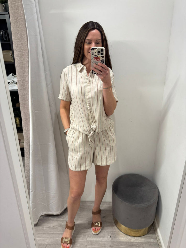Linno Tie Shirt - Brown Stripe