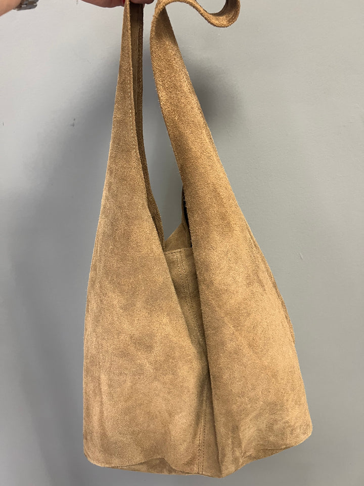 Ana Suede Slouch Bag - Taupe