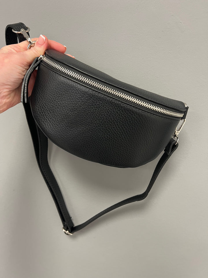Mina Leather Bum Bag - Black