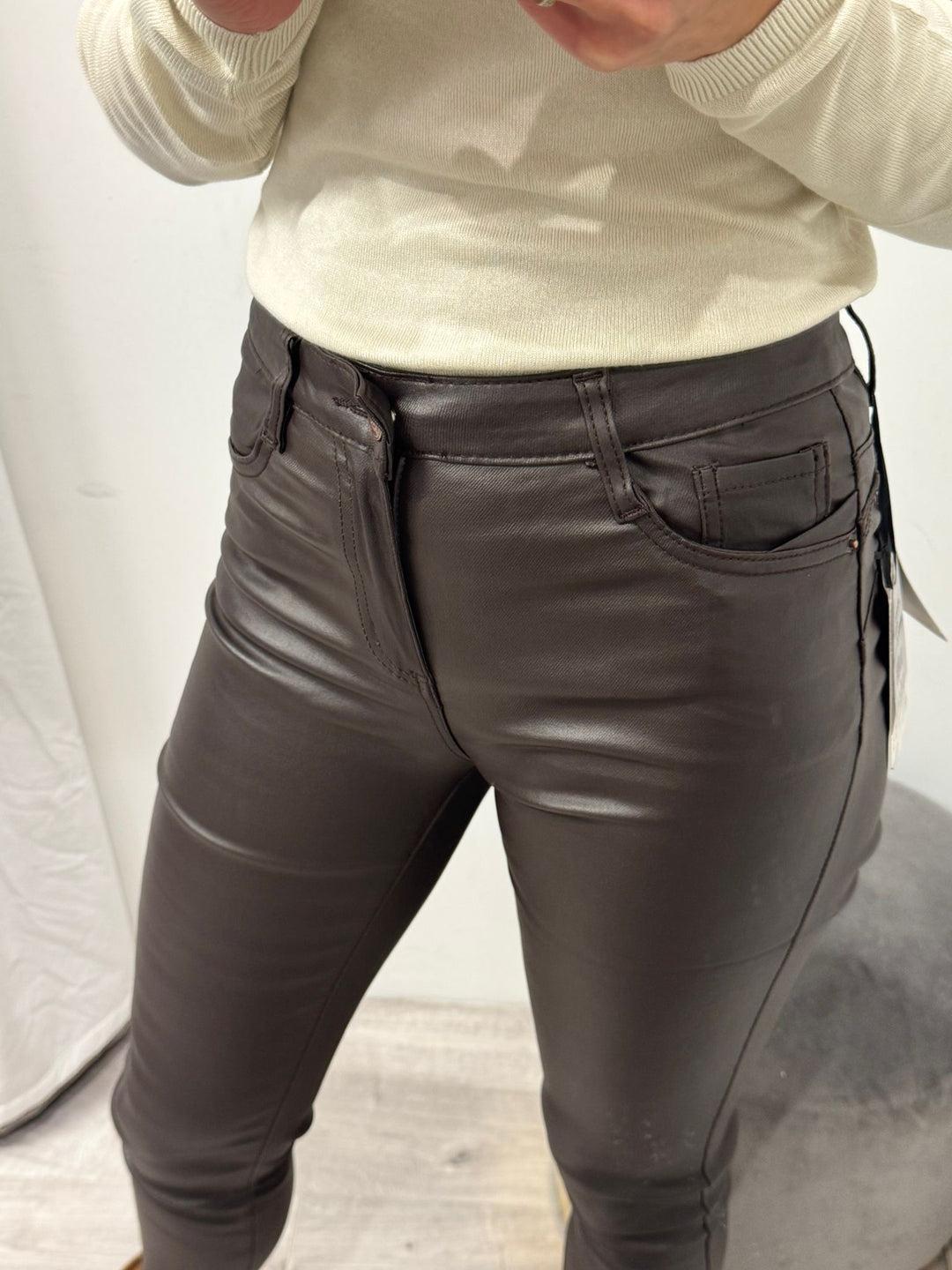 Toxik Leather Look Jeans - Chocolate