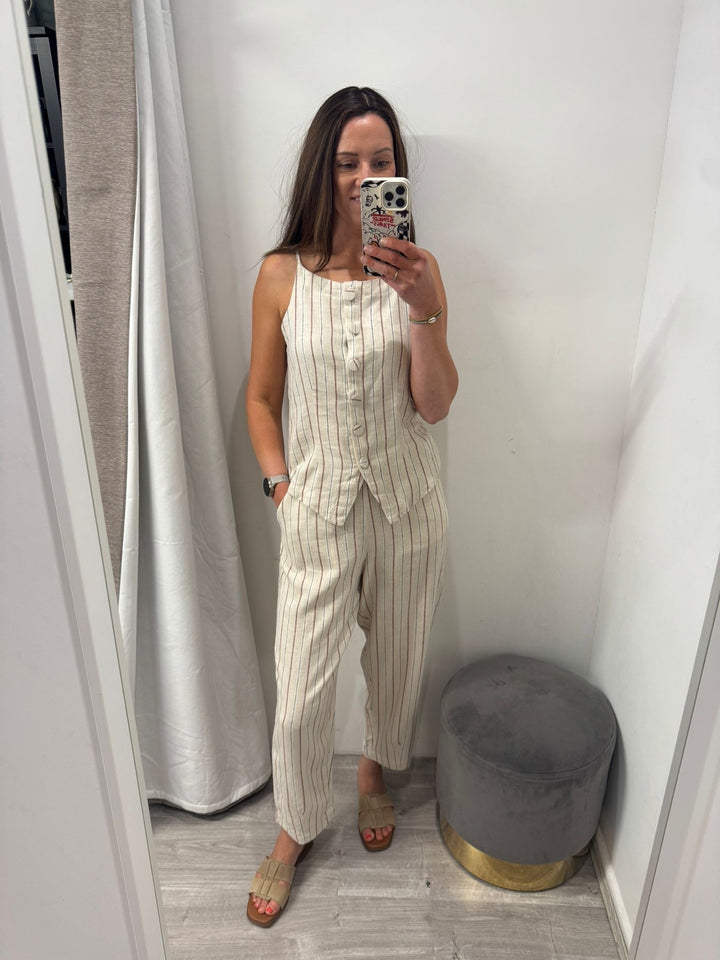 Linno Barrel Pants - Brown Stripe