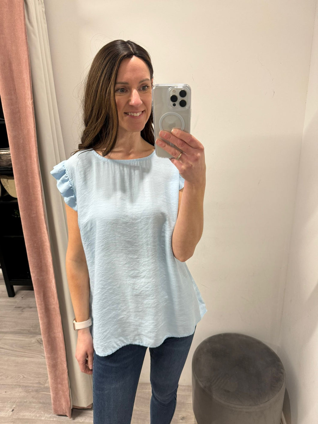 Frill Sleeve Blouse - Pale Blue