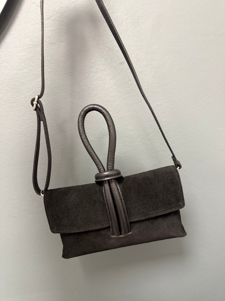 Betty Suede Loop Handle Bag - Black