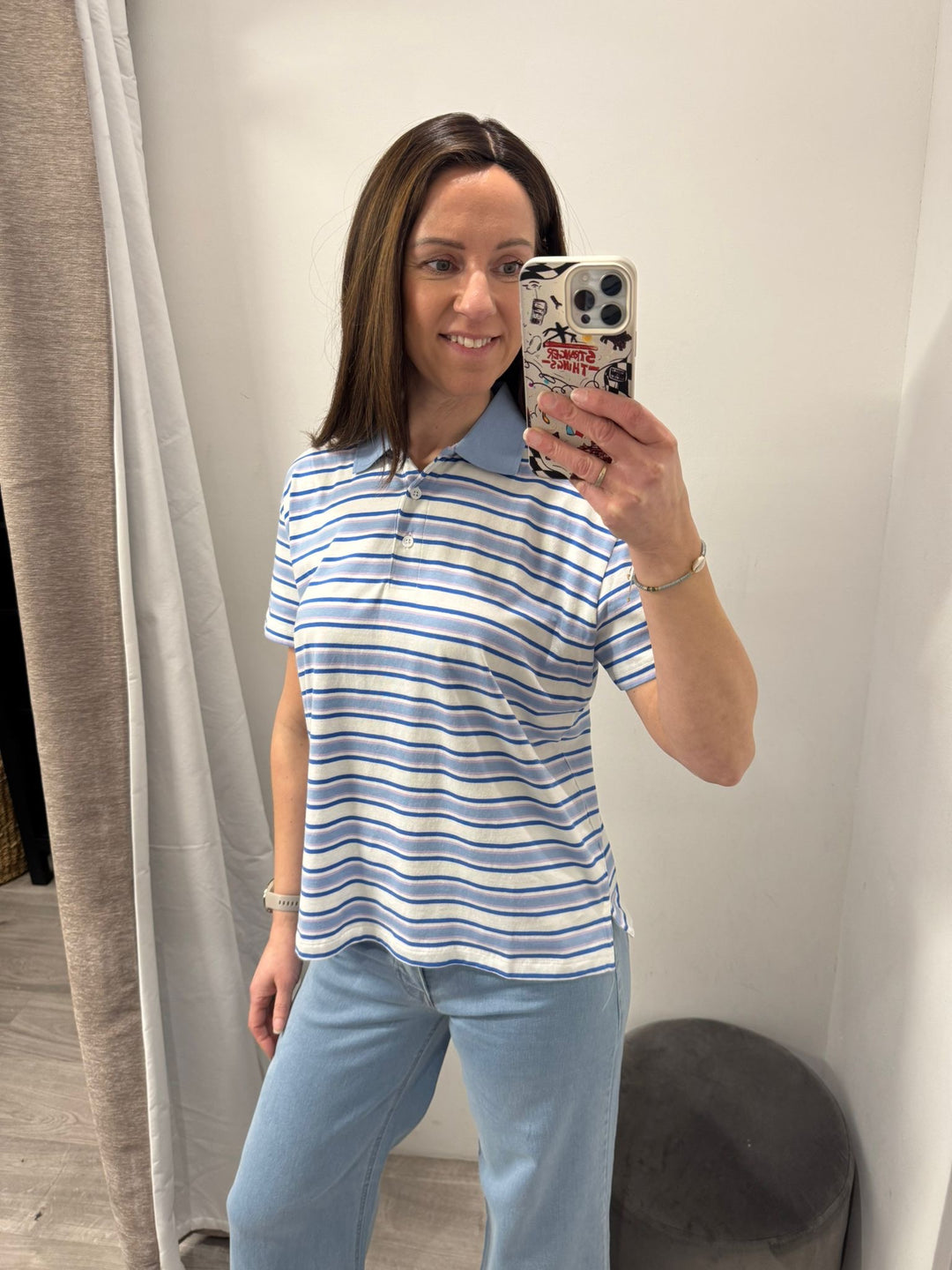 Mira Polo Top - Blue Multi Stripe