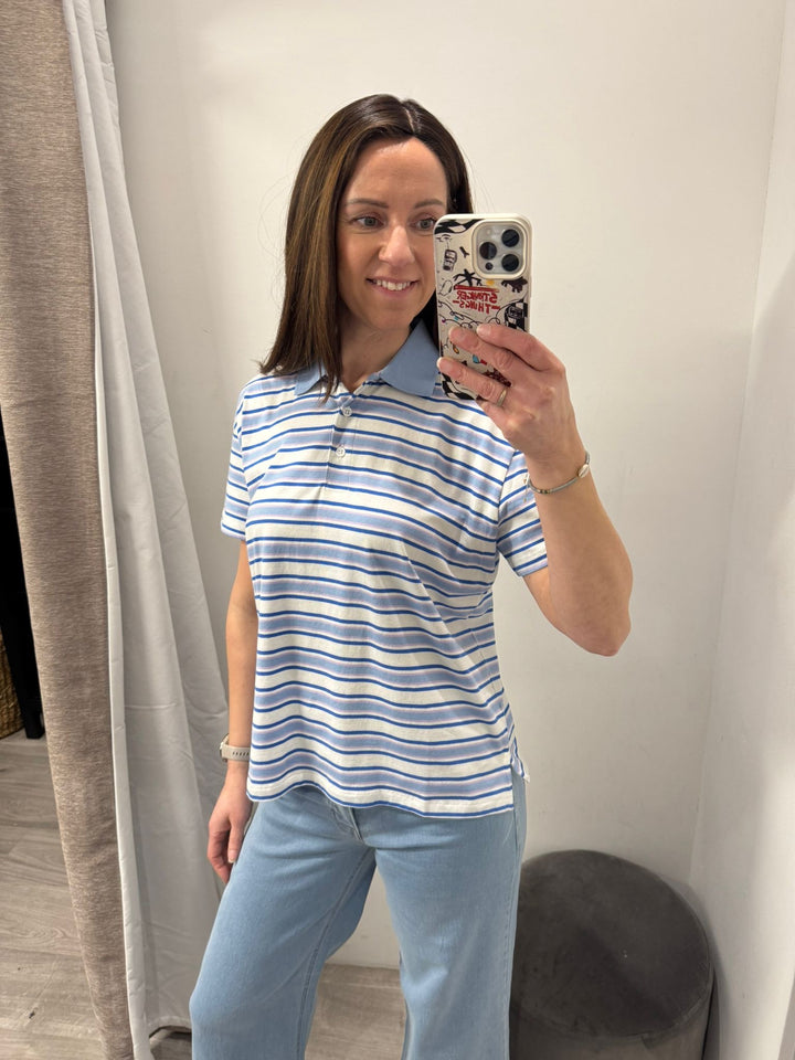 Mira Polo Top - Blue Multi Stripe