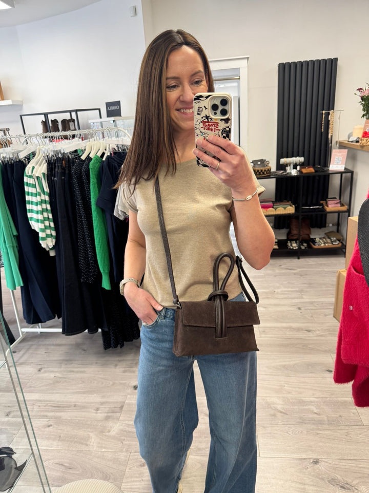 Betty Suede Loop Handle Bag - Chocolate