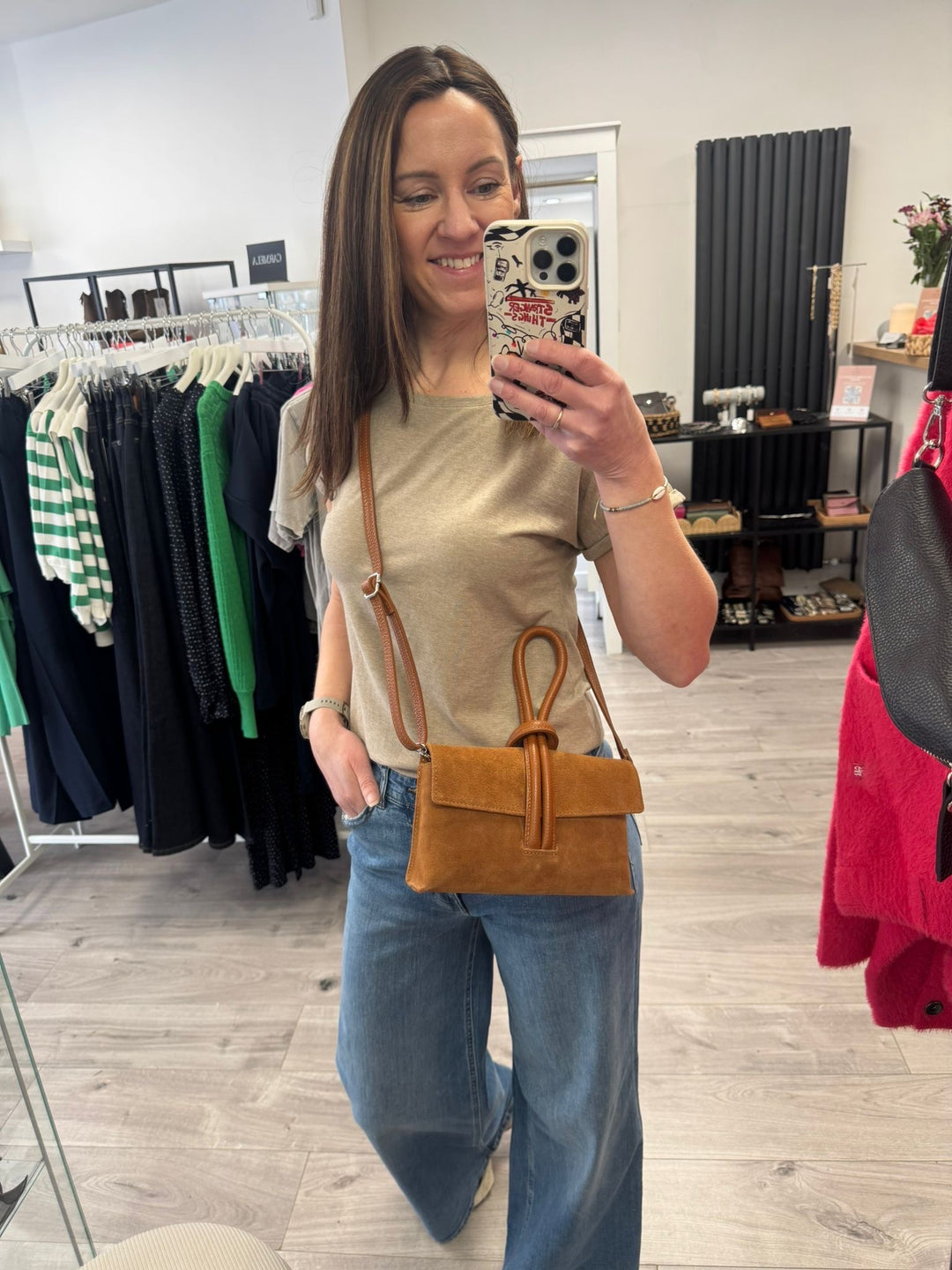 Betty Suede Loop Handle Bag - Tan