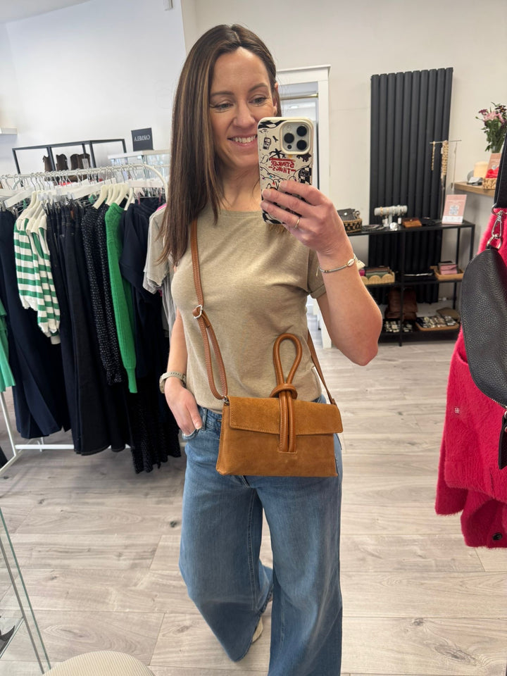 Betty Suede Loop Handle Bag - Tan