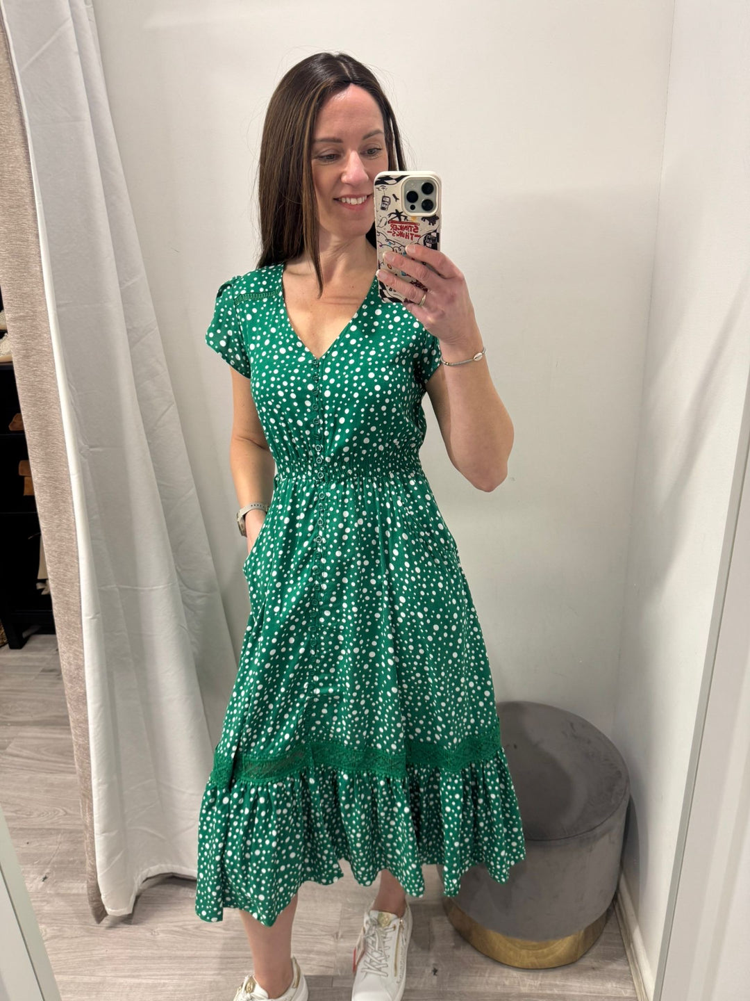 Ciara Midi Dress - Green Polka Dot