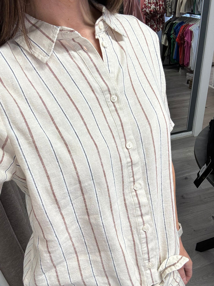 Linno Tie Shirt - Brown Stripe