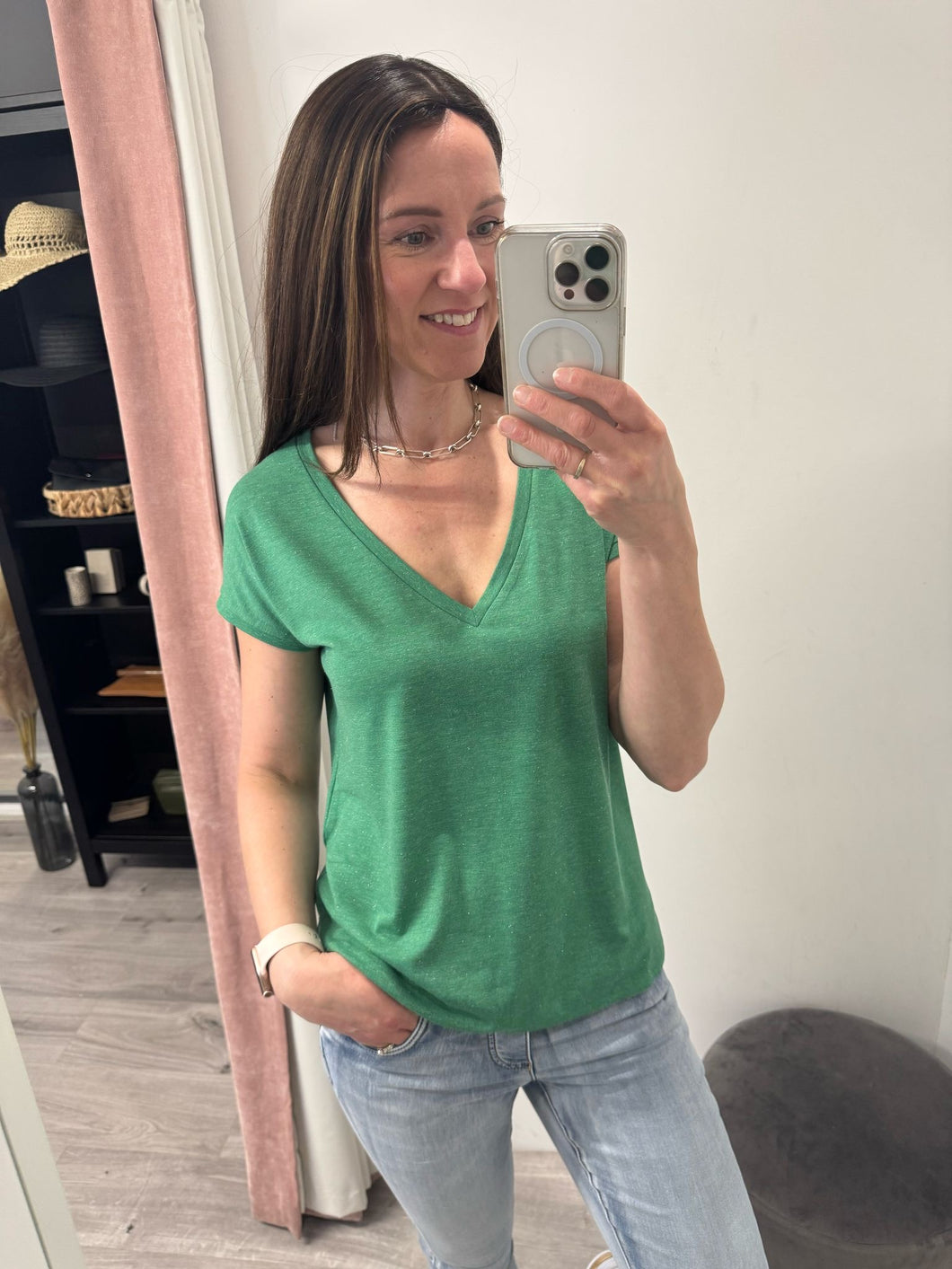 Rebel V Neck T-shirt - Pine Green
