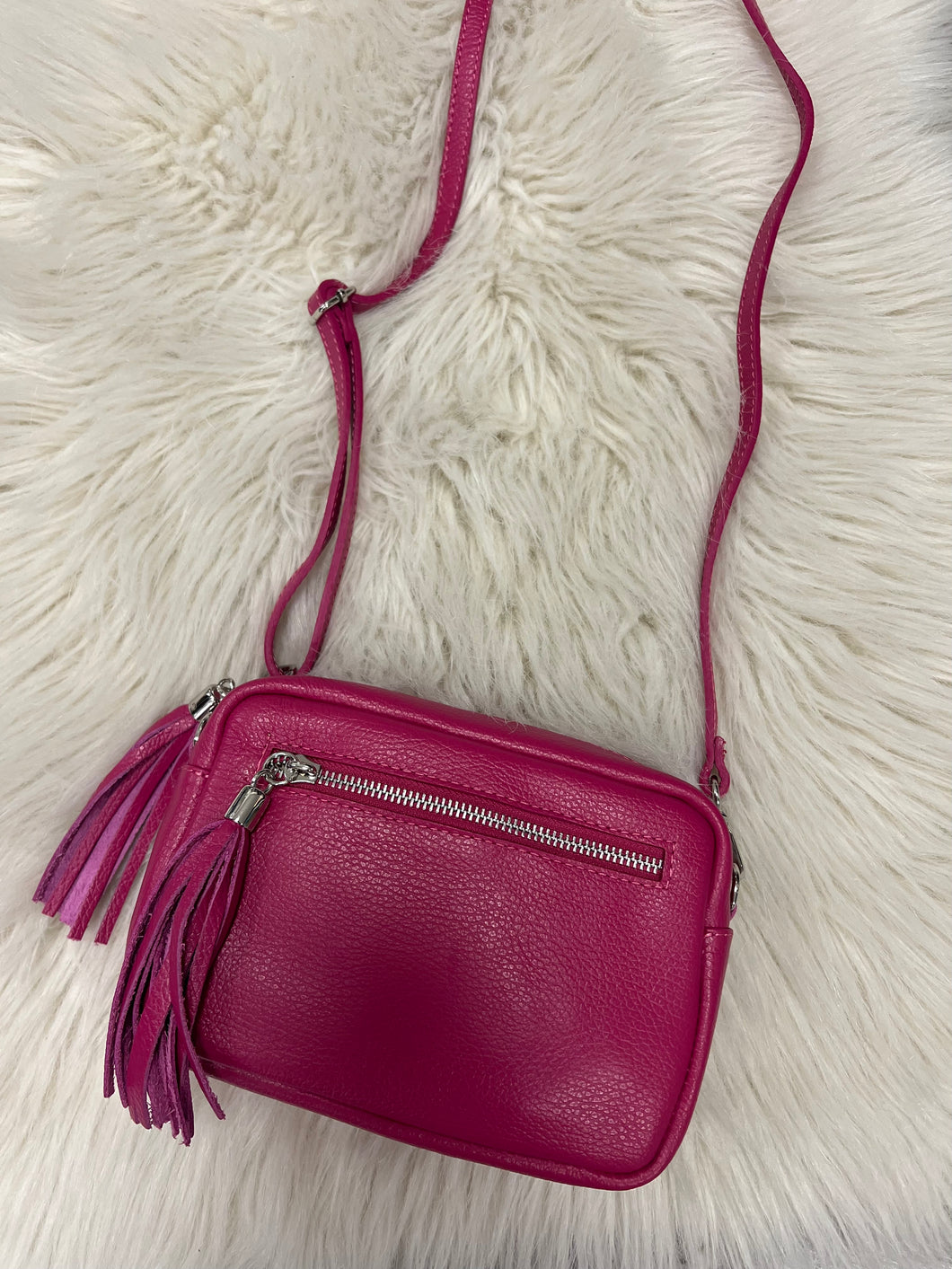 Leather Camera Bag - Cerise