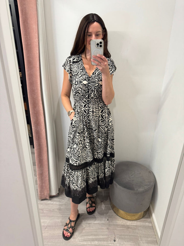 Ciara Midi Dress - Paisley Noir