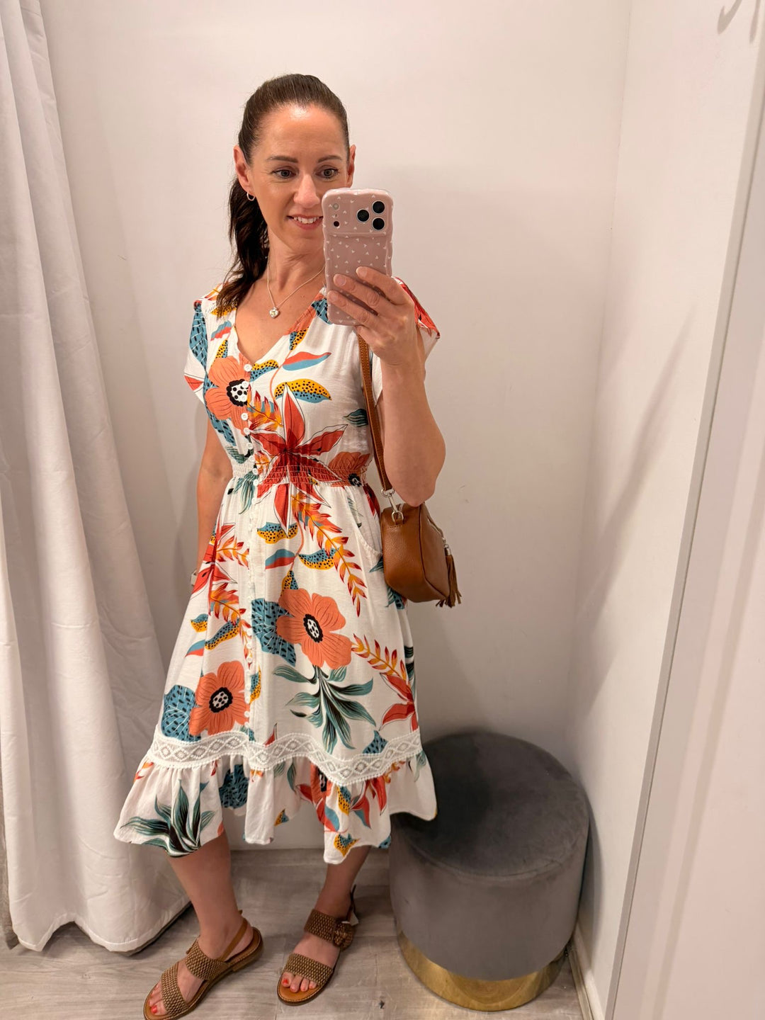 Ciara Midi Dress - Cream Tropical