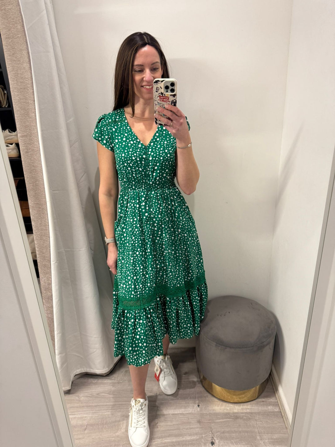 Ciara Midi Dress - Green Polka Dot