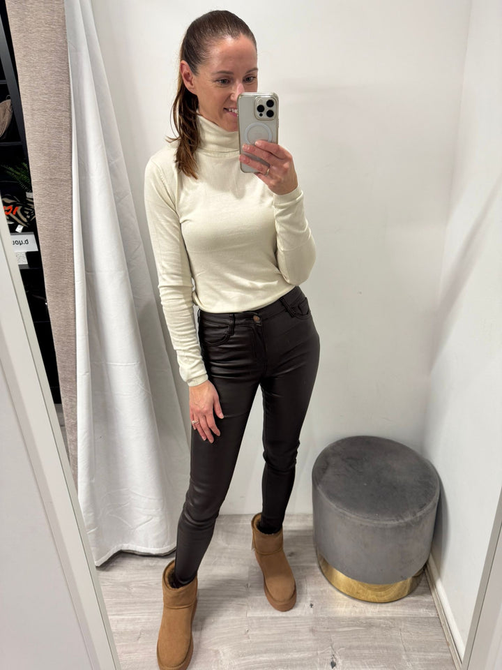 Toxik Leather Look Jeans - Chocolate