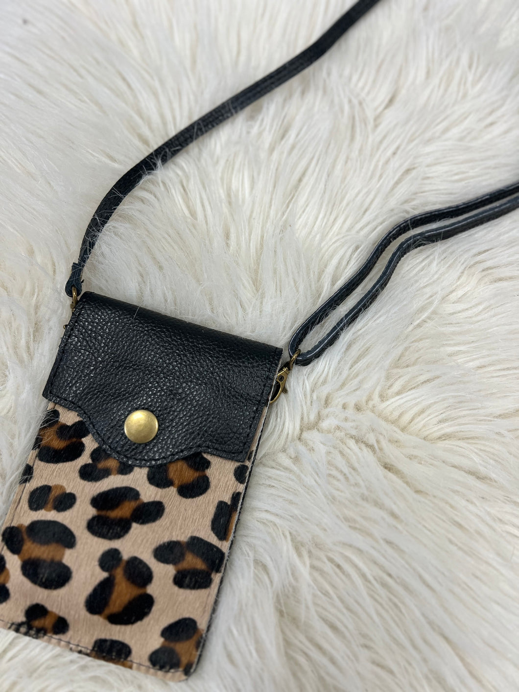 Zara Leather Phone Pouch Bag - Leopard Print