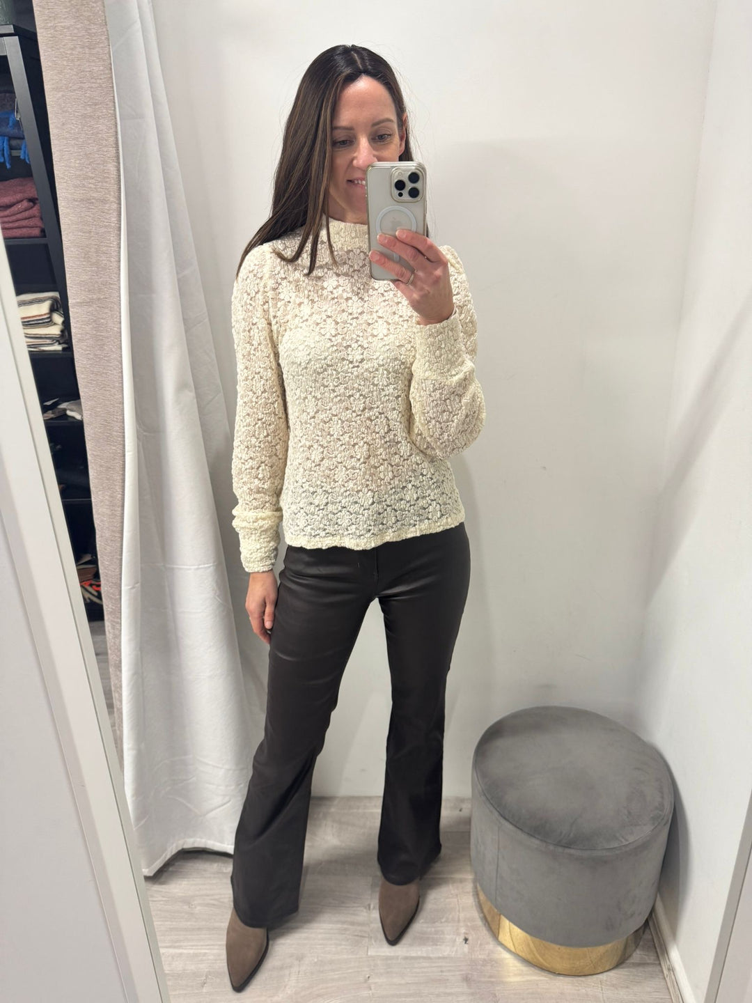 Toxik Leather Look Flared Jeans - Chocolate