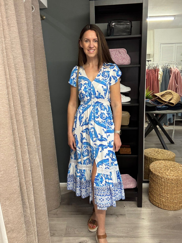 Ciara Midi Dress - Blue Floral