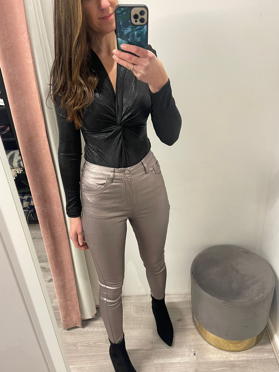 Toxik Leather Look Jeans - Silver