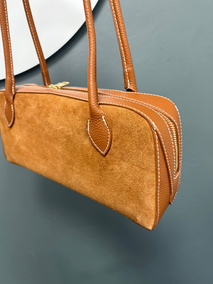 Suede Leather Bowling Handbag