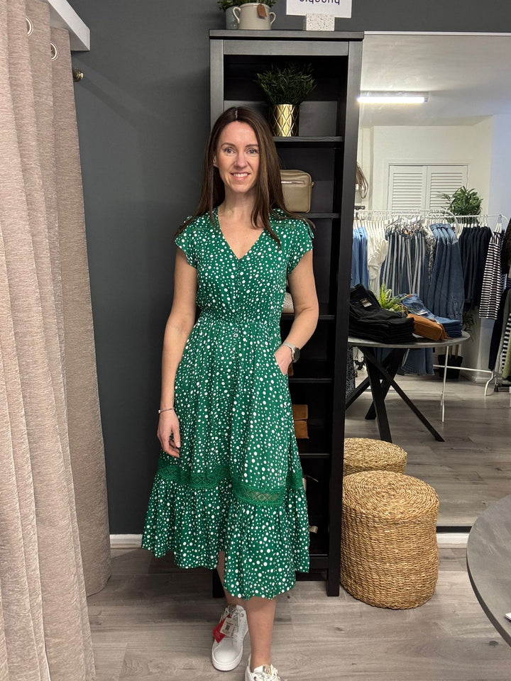 Ciara Midi Dress - Green Polka Dot