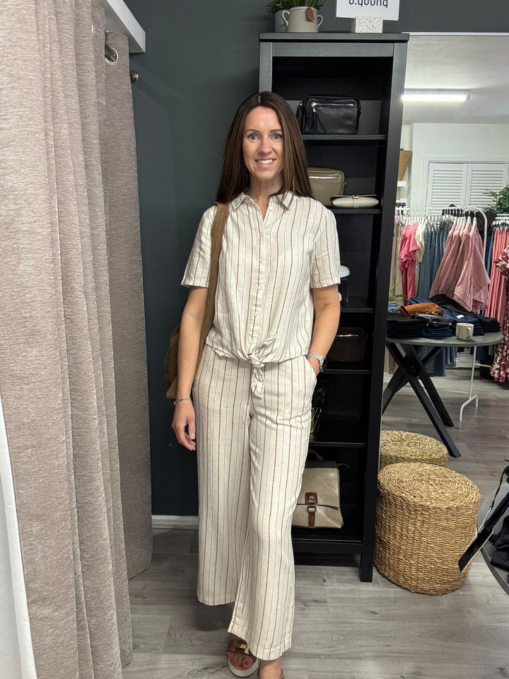 Linno Cropped Pants - Brown Stripe