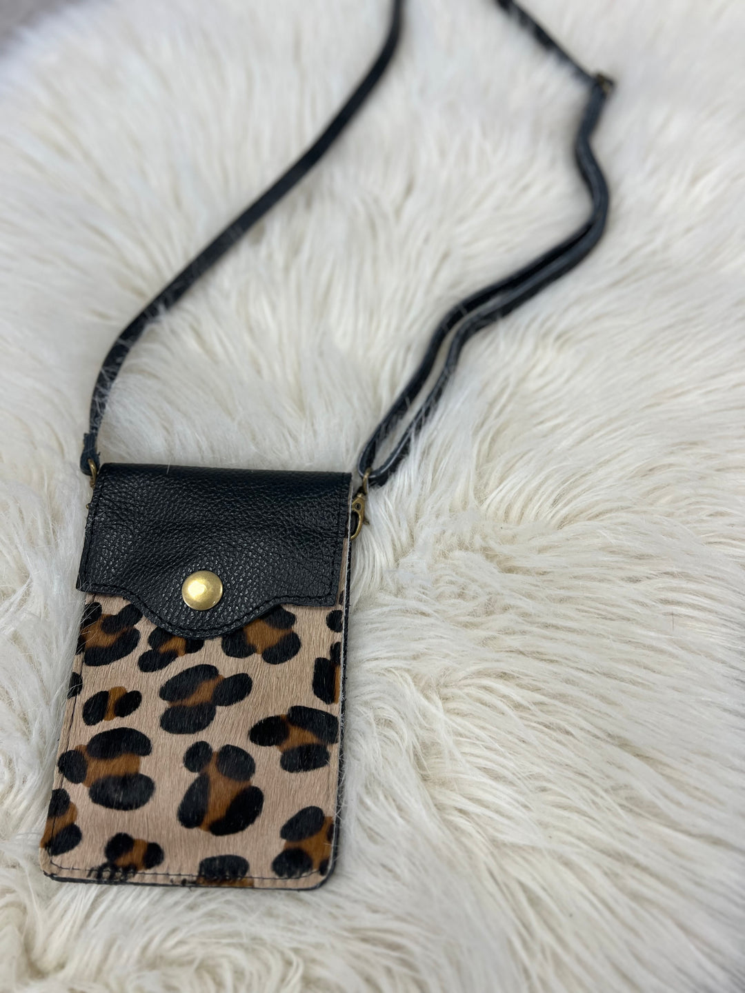 Zara Leather Phone Pouch Bag - Leopard Print