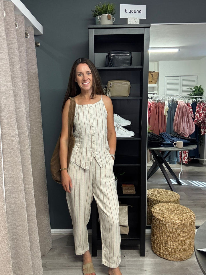 Linno Barrel Pants - Brown Stripe