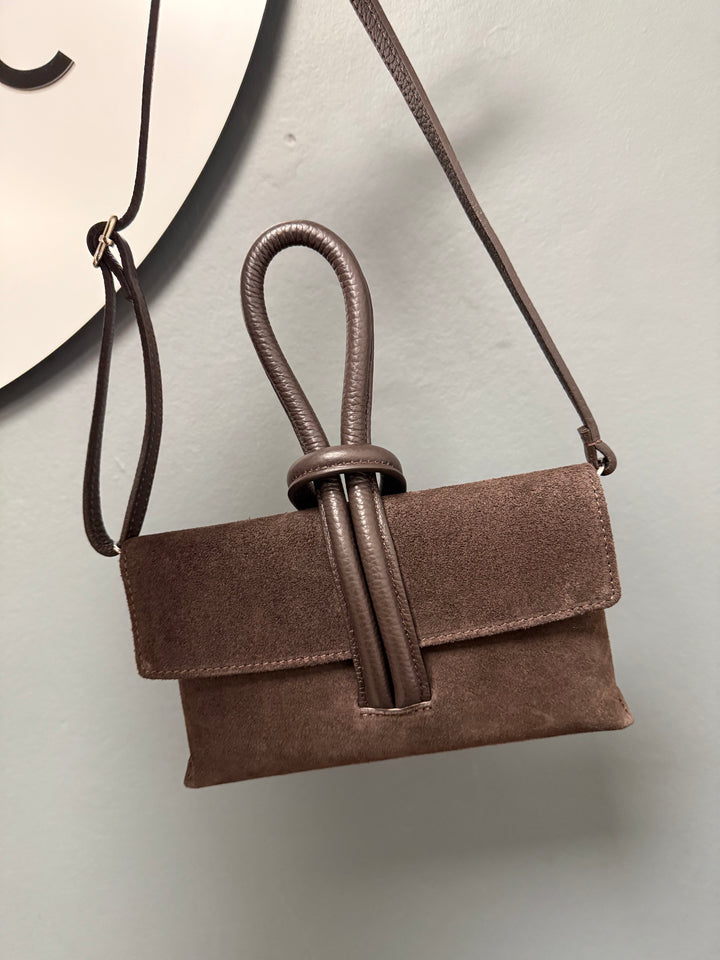 Betty Suede Loop Handle Bag - Chocolate
