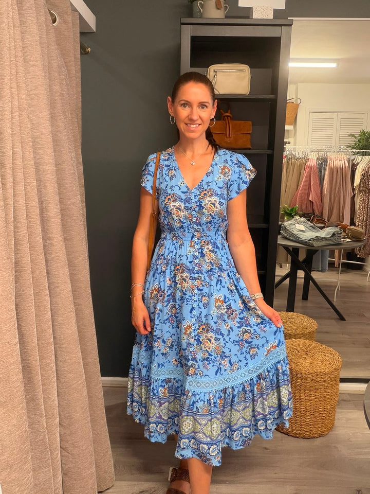Ciara Midi Dress - Cornflower Bloom
