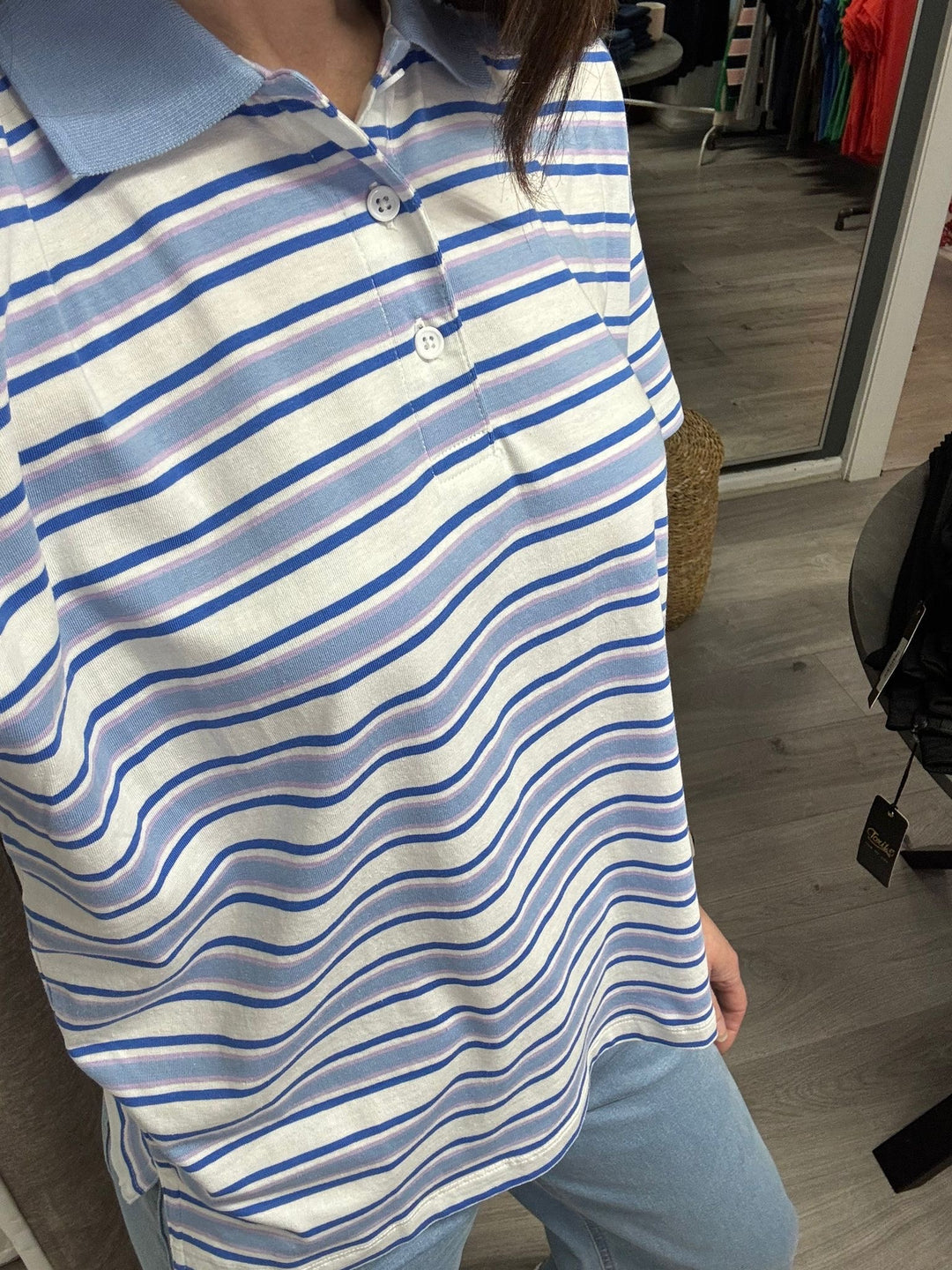 Mira Polo Top - Blue Multi Stripe