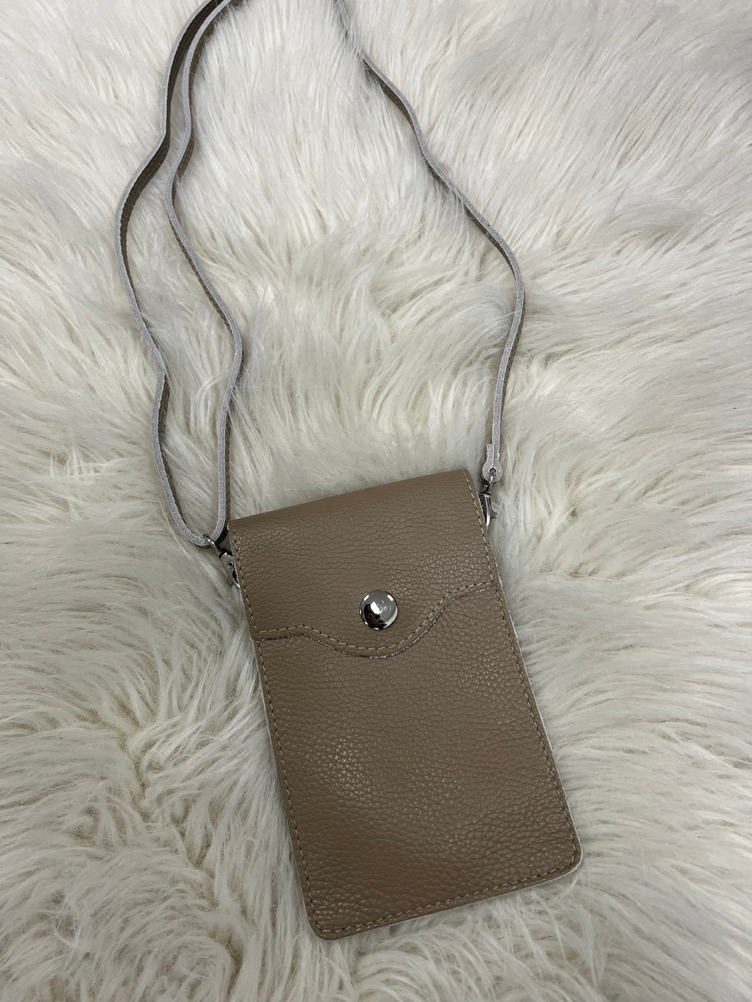 Zara Leather Phone Pouch Bag - Taupe