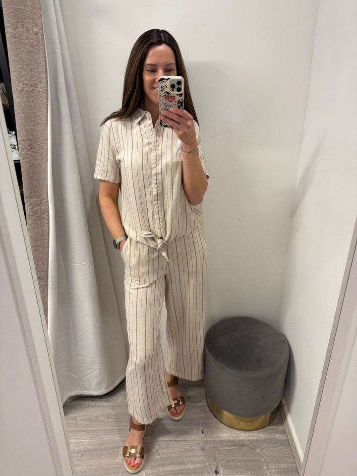 Linno Cropped Pants - Brown Stripe