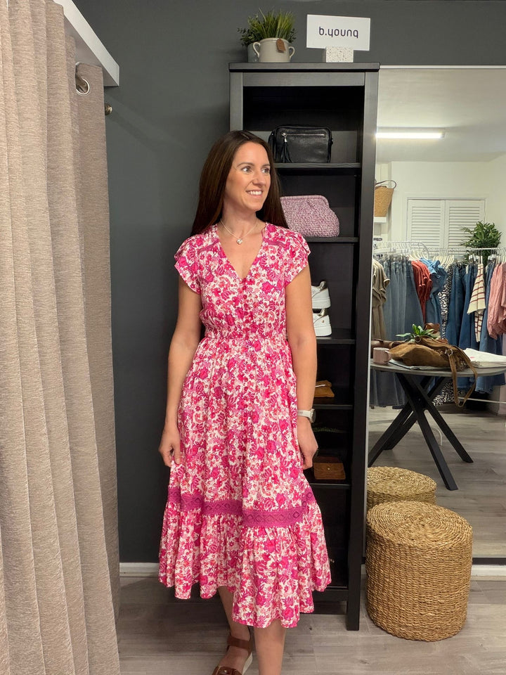 Ciara Midi Dress - Pink Bloom